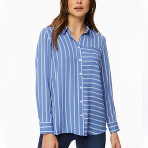 Laura Stripe Print Long Sleeve Button Up Shirt Blue White